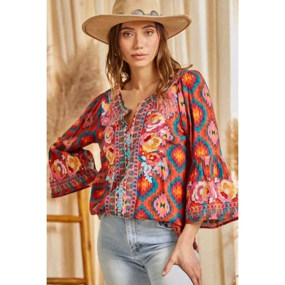 Savanna Jane Multicolor Boho Blouse